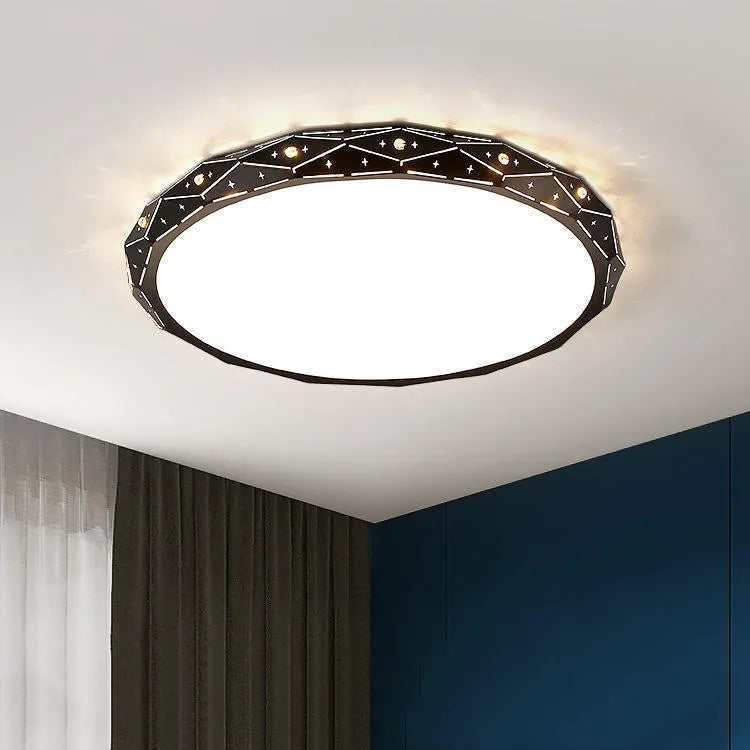 Round LED ceiling lamp with iron frame, black or white, 30-60cm diameter, 18-48W, 220V, for living room or bedroom