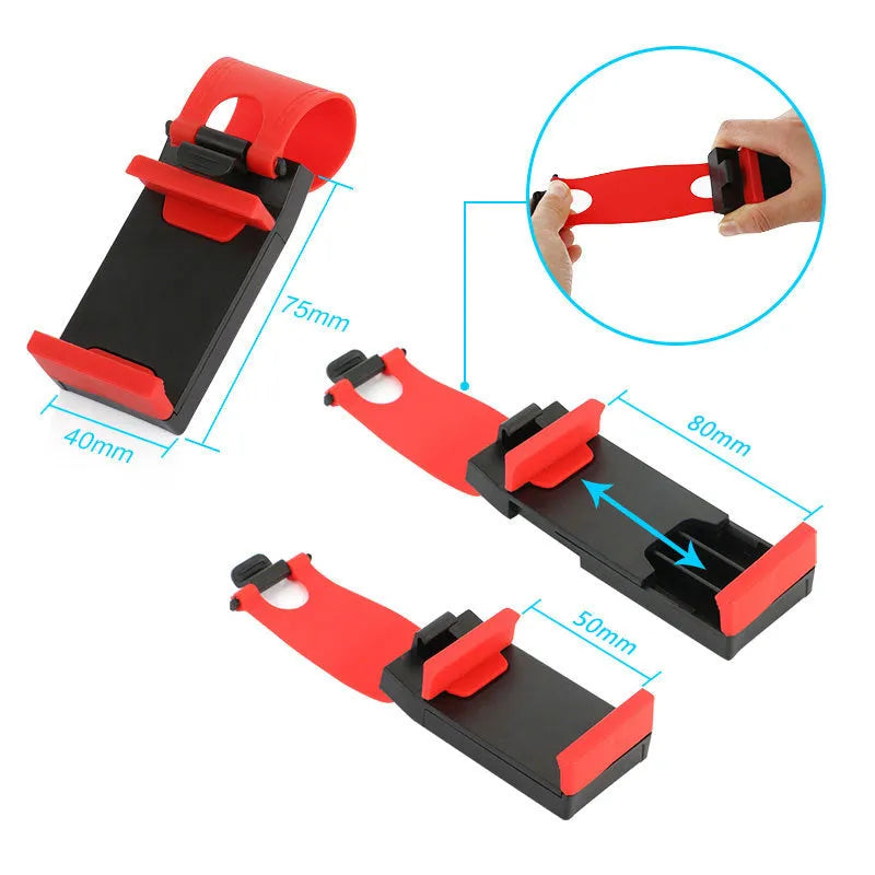 Black car steering wheel clip phone mount holder for iPhone and Android devices