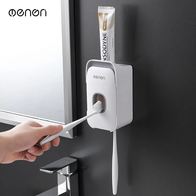Automatic toothpaste dispenser wall unit in blue, grey or pink ABS plastic