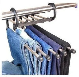 5 in 1 stainless steel pants hanger with five detachable booms and hooks on each rod end, black, 47x18cm