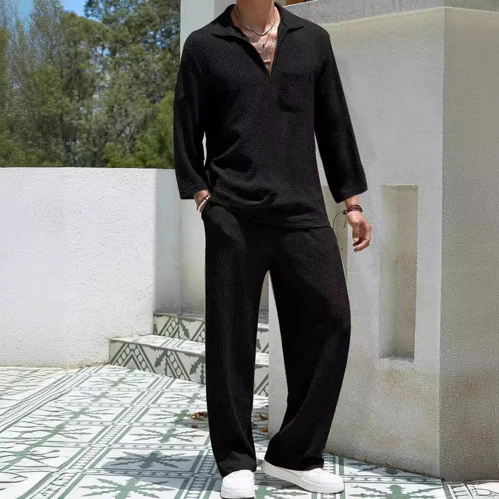 Men's casual shirt trousers commuter suit in polyester fabric with four colour options
