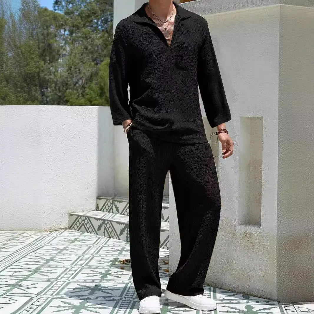 Men's casual shirt trousers commuter suit in polyester fabric with four colour options