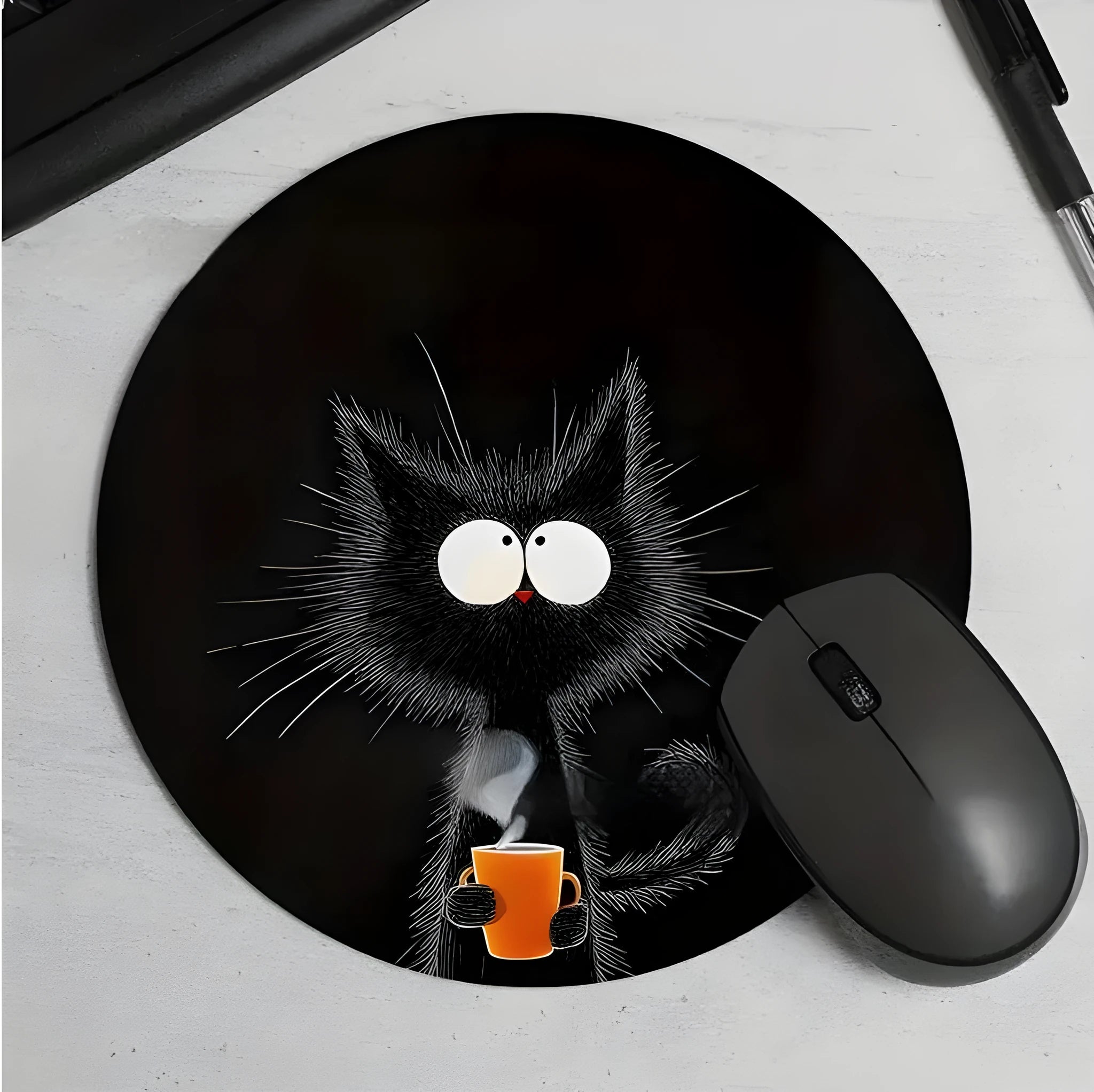 Cartoon black cat non-slip absorbent mouse pad with polyester fibre surface on a desk