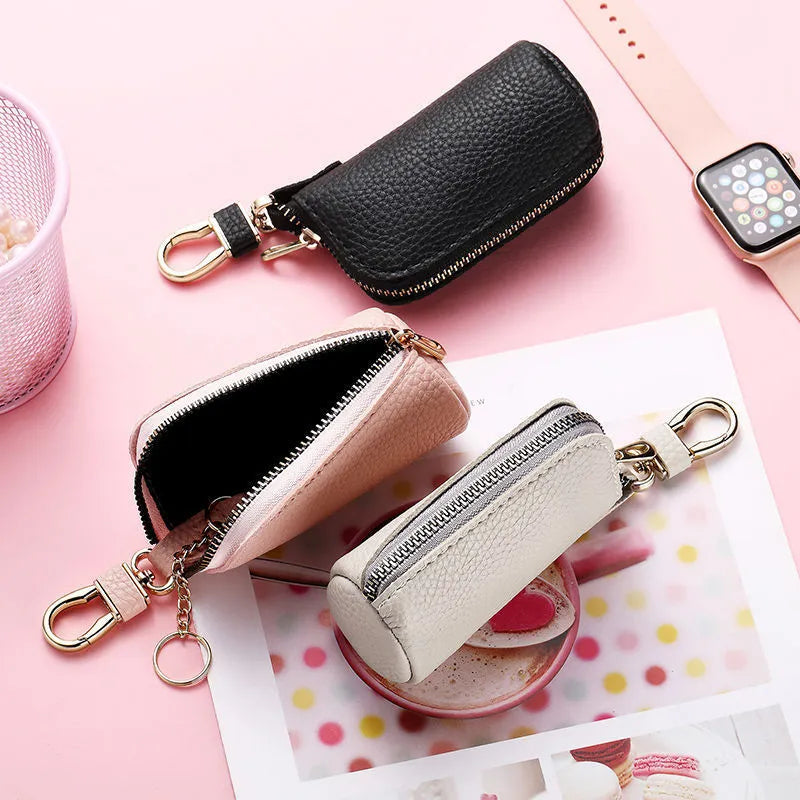 Black PU waterproof key organiser case with zip closure for car and house keys