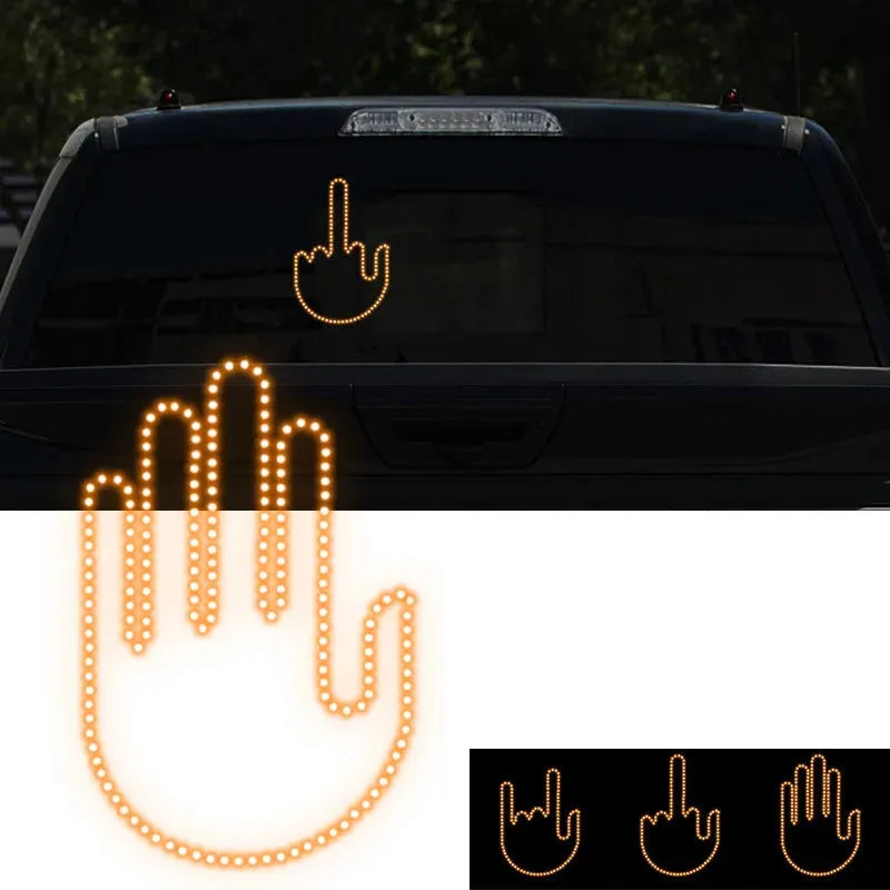 Black plastic gesture light with 176 LED beads showing a middle finger gesture, with remote control
