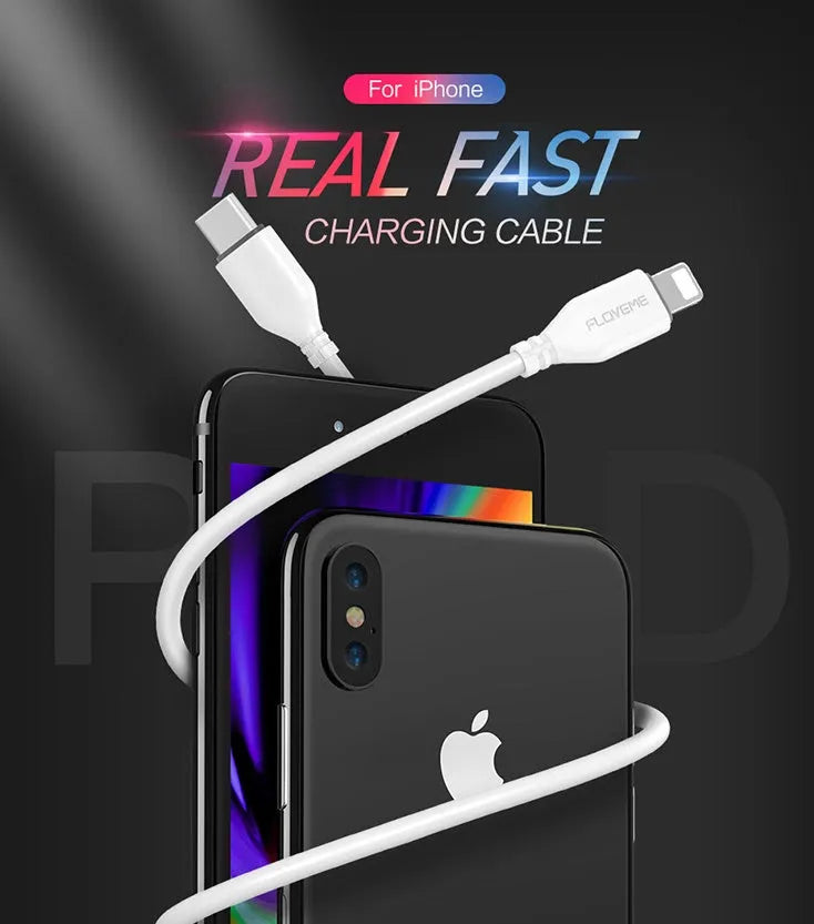 White braided USB-C to Lightning cable with reinforced connectors shown at 0.5m length
