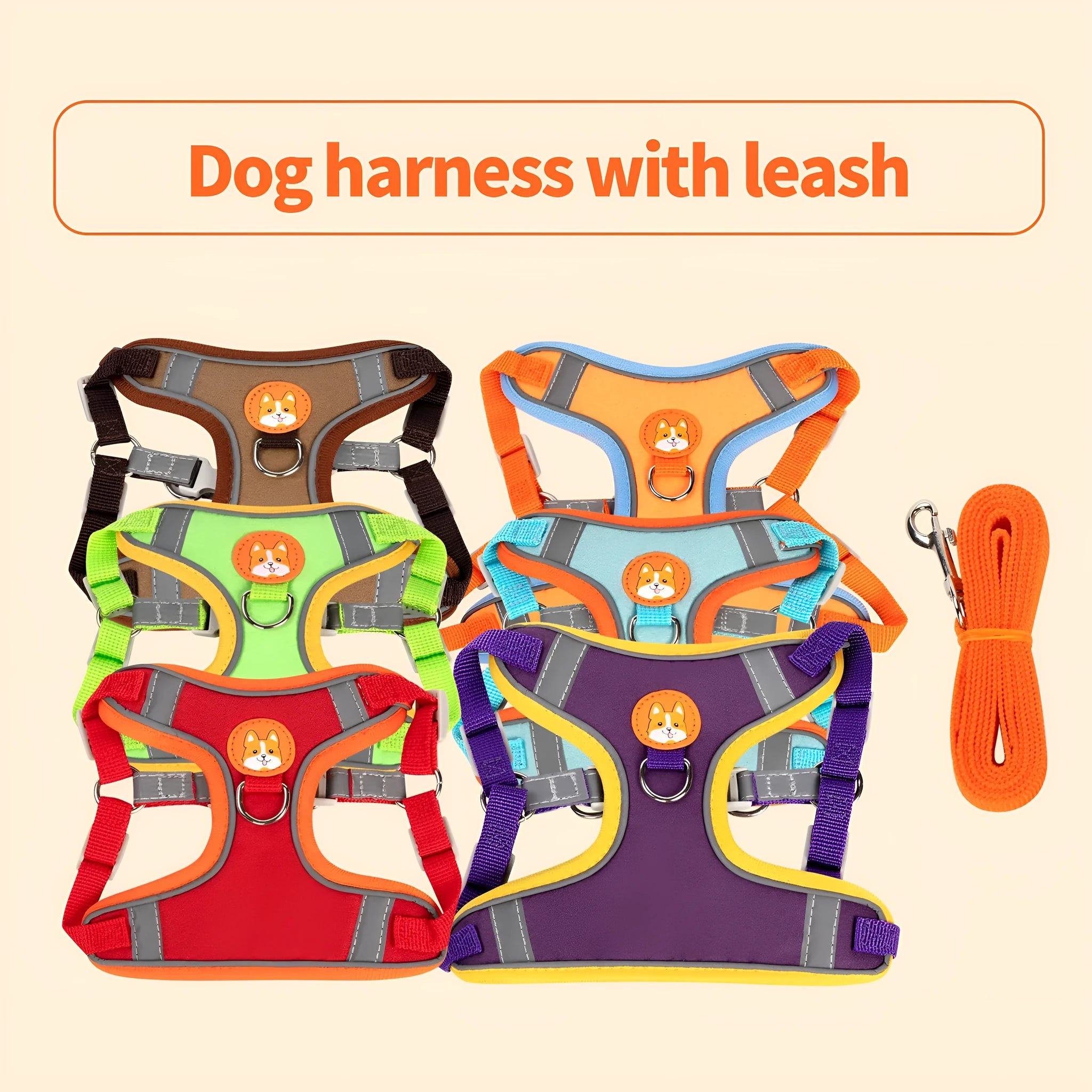 Adjustable dog haulage rope harness with anti-breaking vest in multiple colours