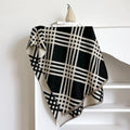 Qianjin imitation cashmere scarf 185x65cm with tassels in brown, black, black camel, and khaki colours