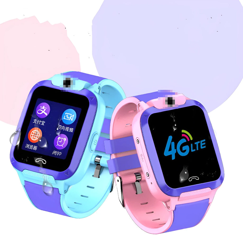 Blue children's GPS smart watch with a 1.44-inch touch screen on a silicone wrist strap.