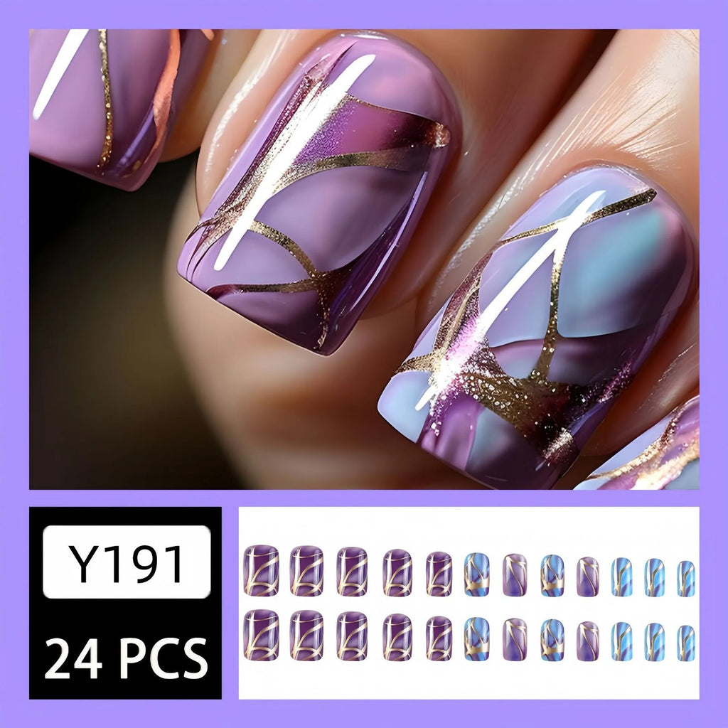 Purple striped mid-length nail stickers with European and American style on a light background