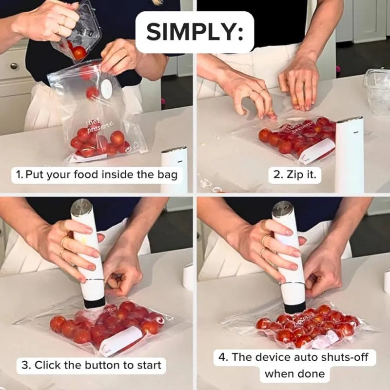 White USB electric suction pump with five 26x28cm vacuum bags food grade air valve