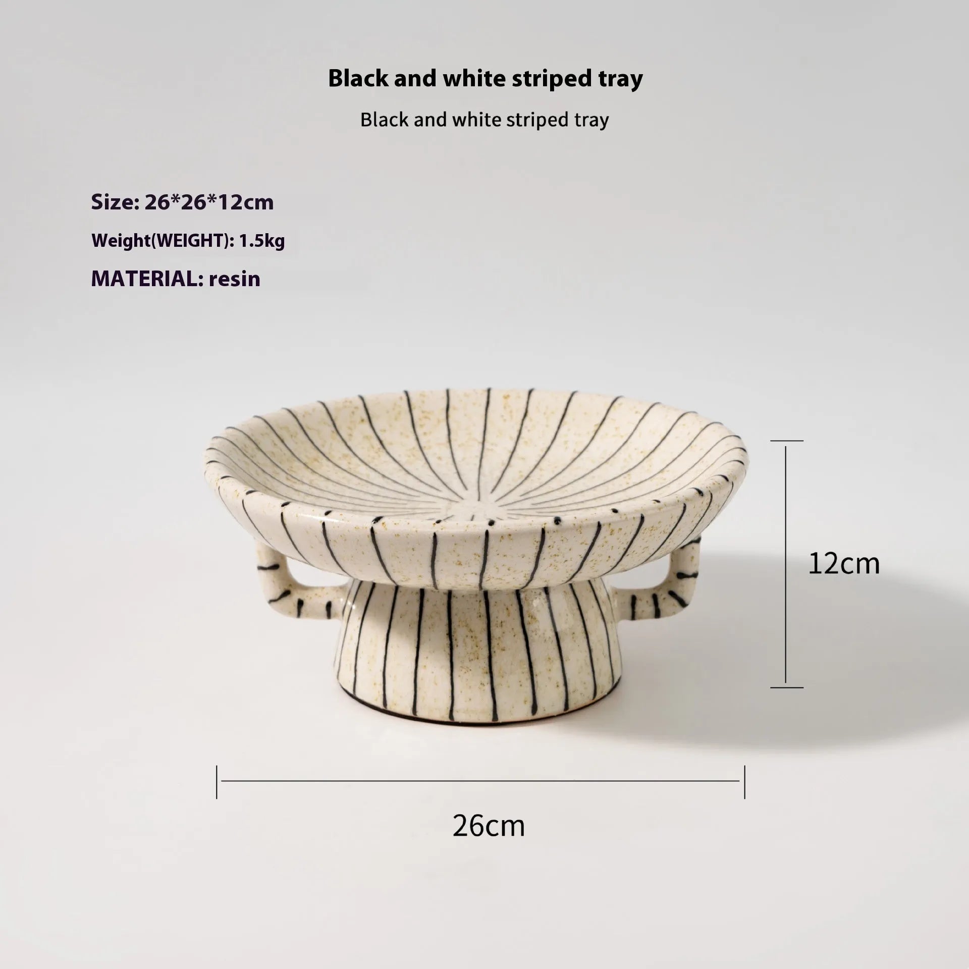 Black and white striped synthetic resin fruit plate with retro geometric pattern