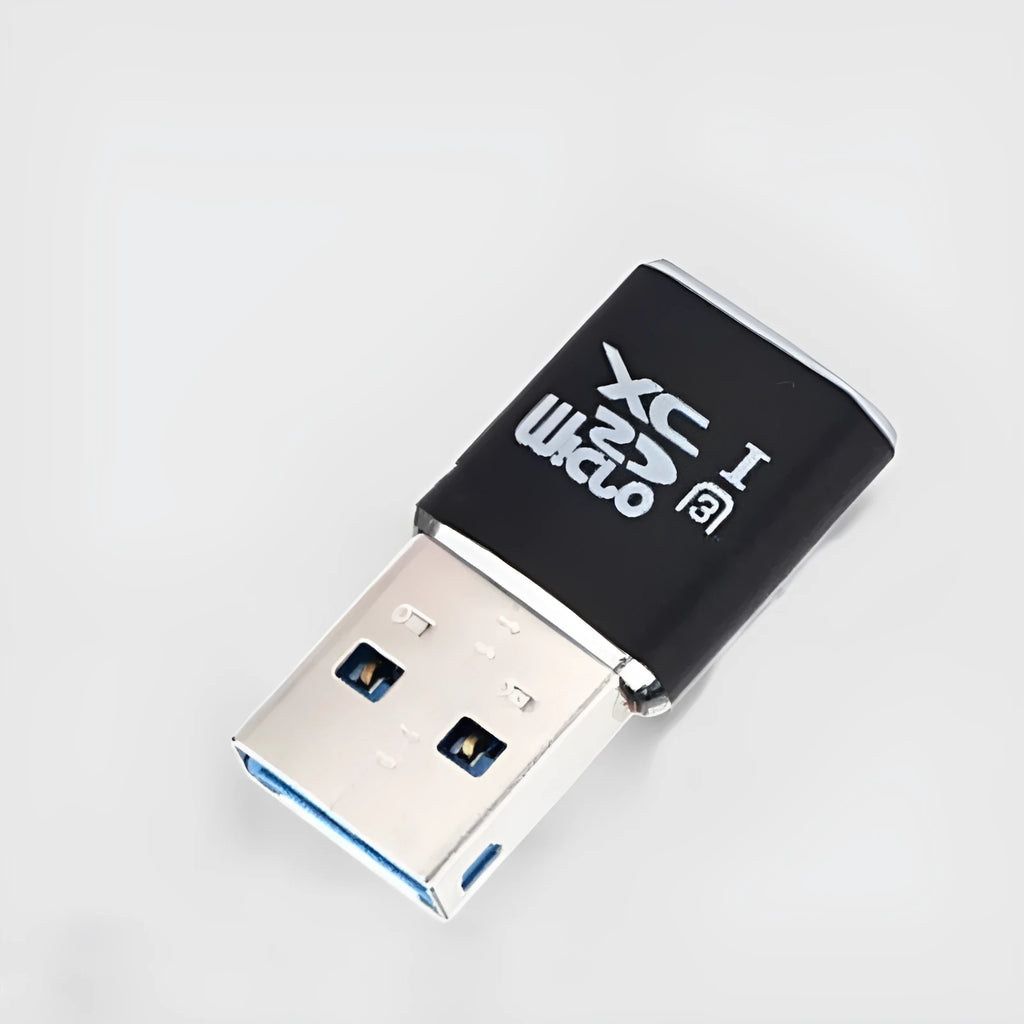 USB 3.0 micro SD card reader in black ABS shell with side slot for T-Flash card