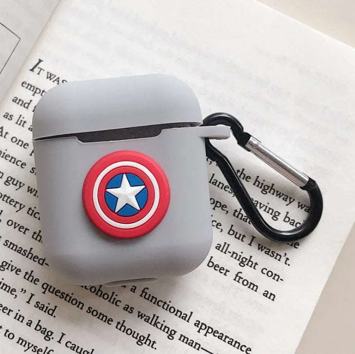 Silicone protective case for Bluetooth earphones with cartoon design and key-clasp hanging rope