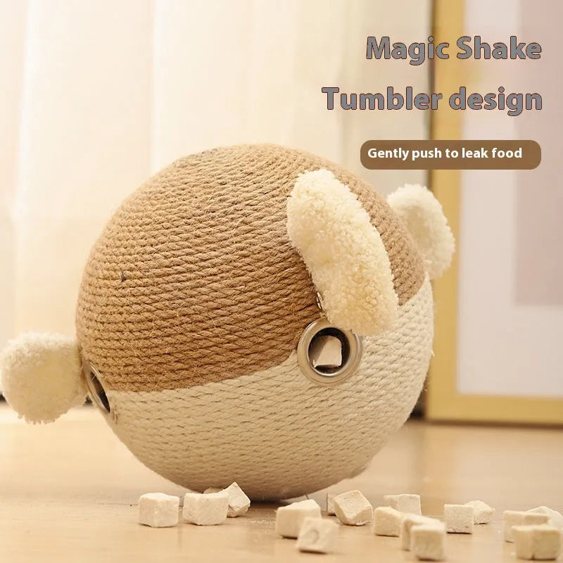 Puffer fish leakage food feeder toy for dogs and cats, 15cm cube made from sisal hemp strip