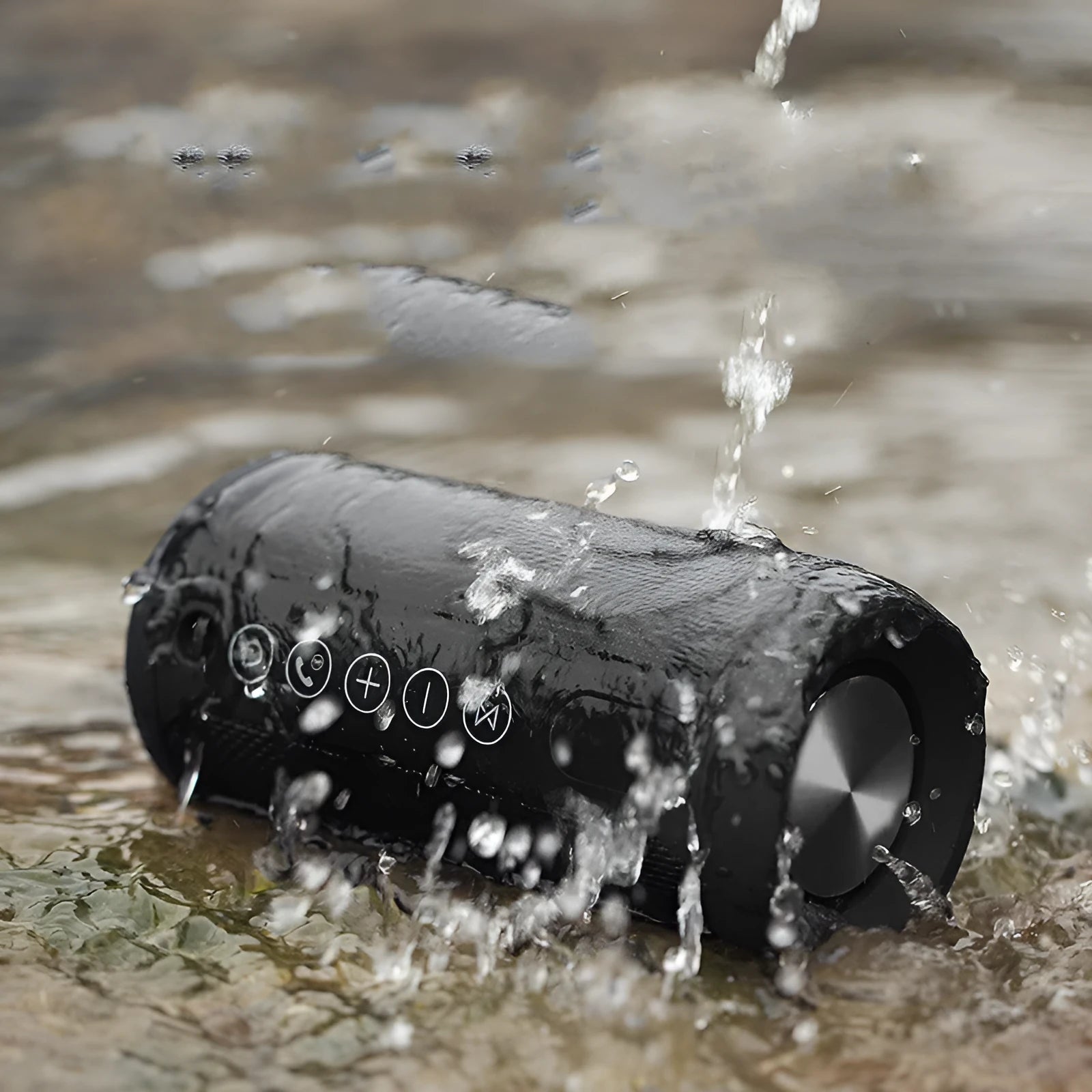 Outdoor waterproof card sound speaker in black, camouflage, grey, or red with Bluetooth, AUX, and TF card playback.