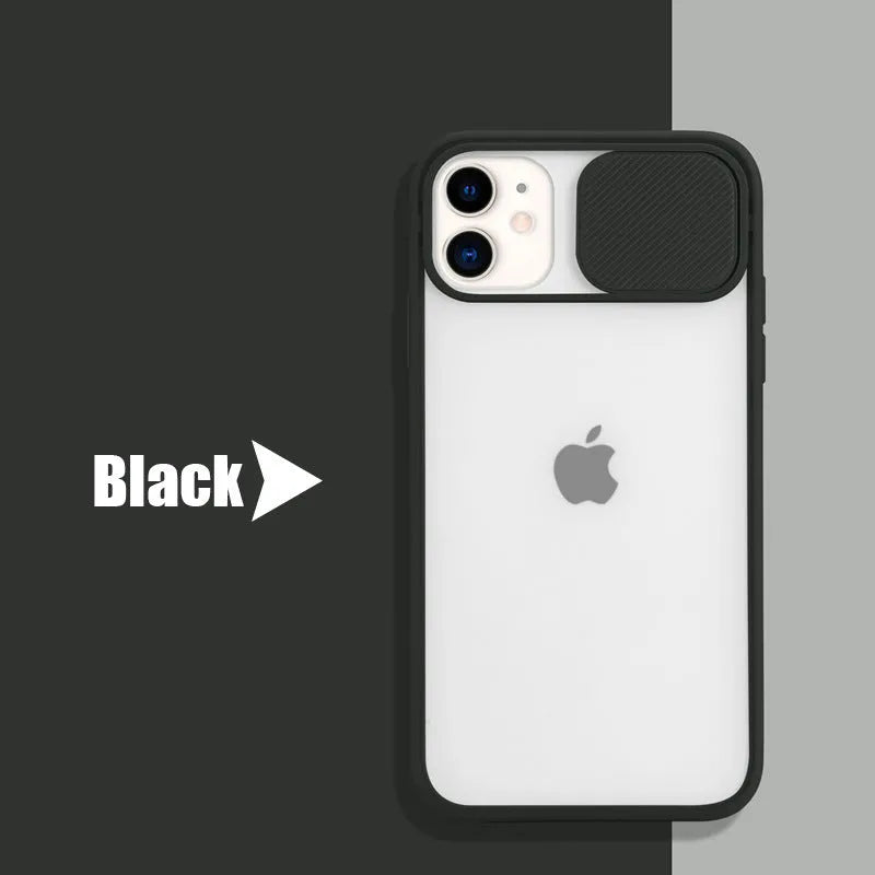 Frosted frame lens phone case in black silicone for iPhone, pure colour style