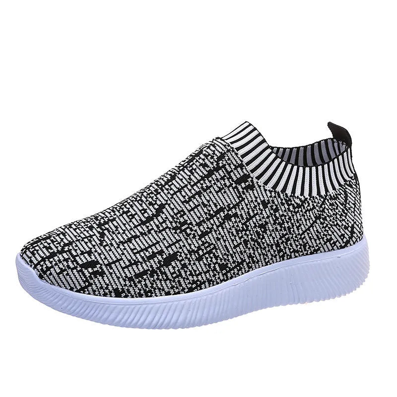 Unisex stripe knit sock shoes in white with low-top design and EVA sole for running and walking