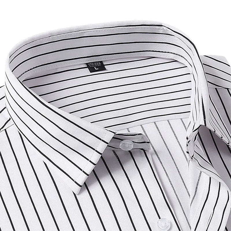 Men's striped long sleeve shirt in polyester blend fabric with slim fit cardigan styling