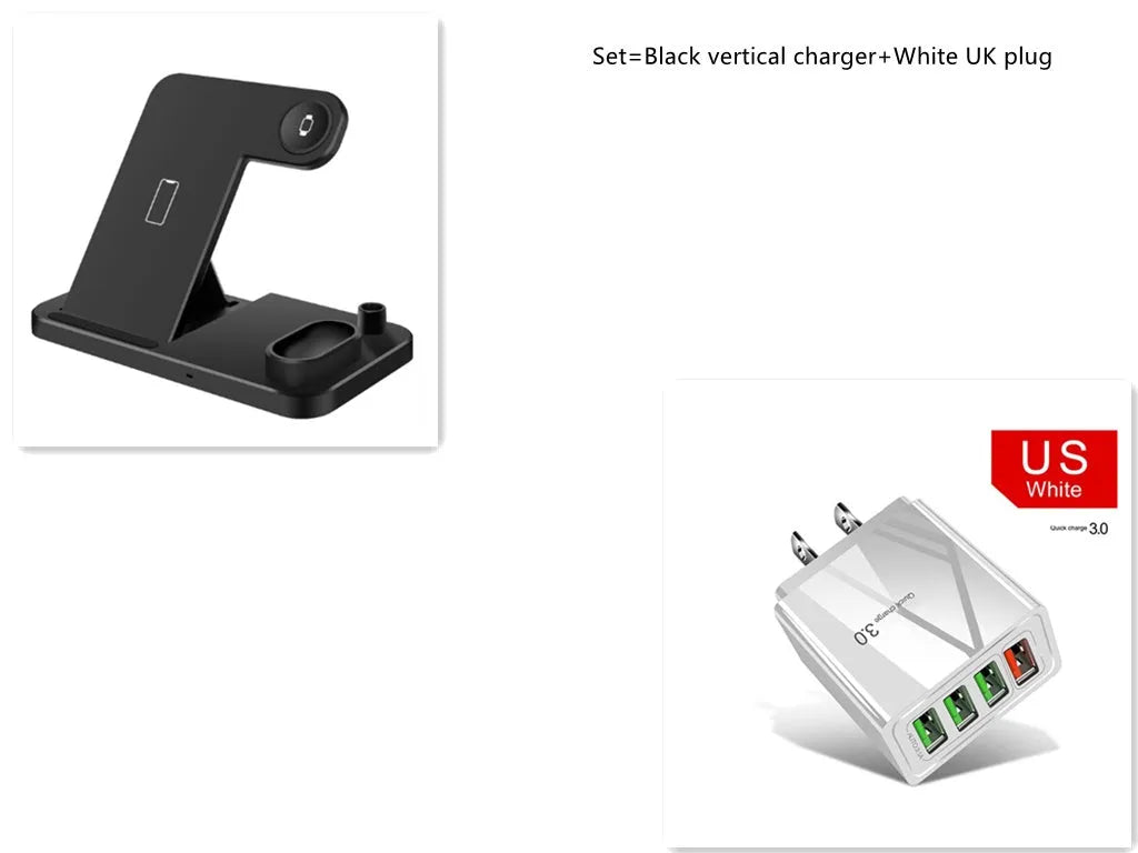 Foldable 4-in-1 wireless charging station for iPhone, Apple Watch, AirPods and Apple Pencil on a desk