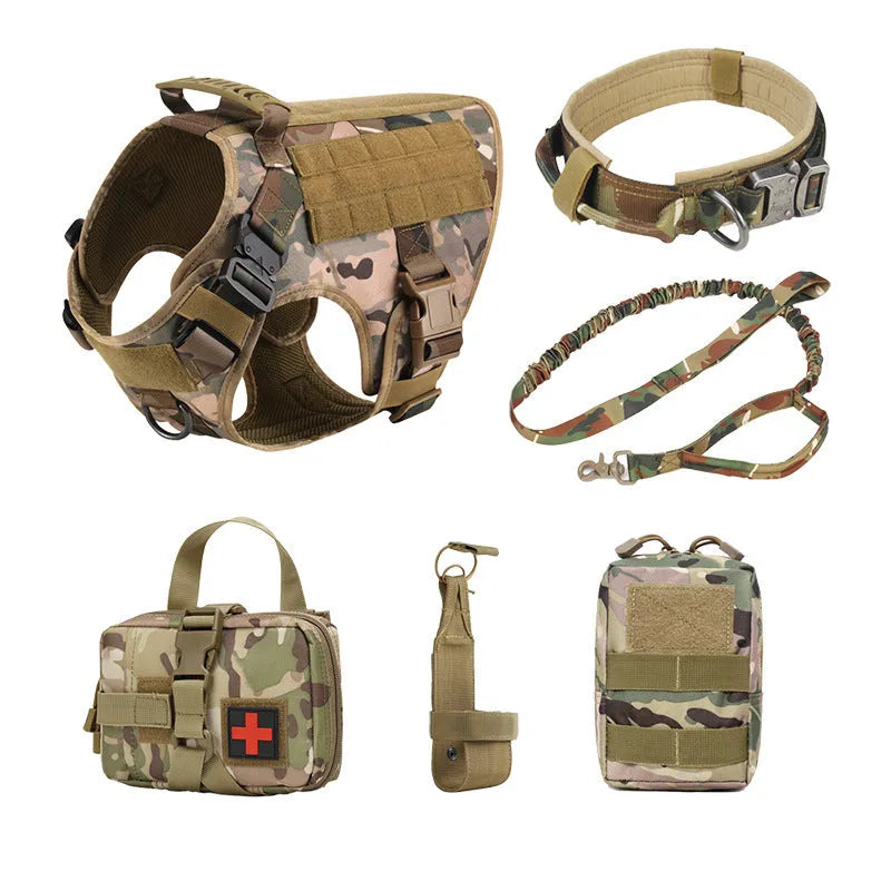 Pet training vest 6-piece tactical battle suit for dogs in CP camouflage and black