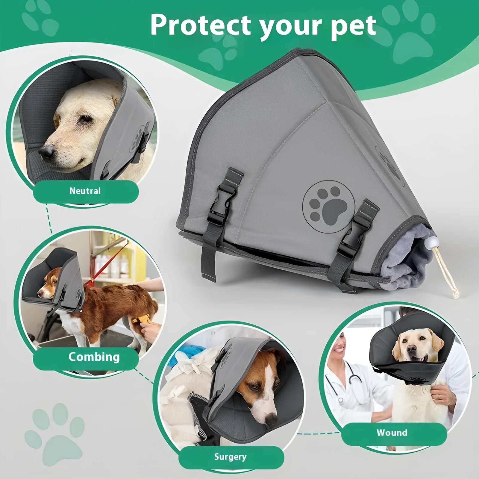 Adjustable pet sterilization collar ring in polyester with L M XL sizing options