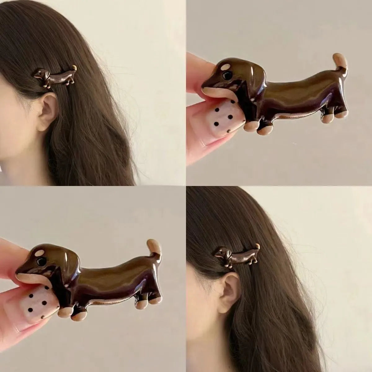 Cute dachshund dog barrettes with electroplated finish, mixed material, unisex design, loose delicate shape