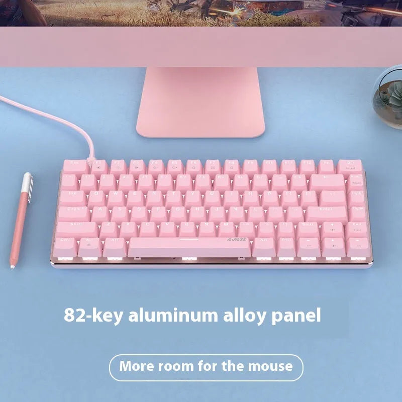 White illuminated mechanical keyboard with 82 keys and metal construction for laptop use