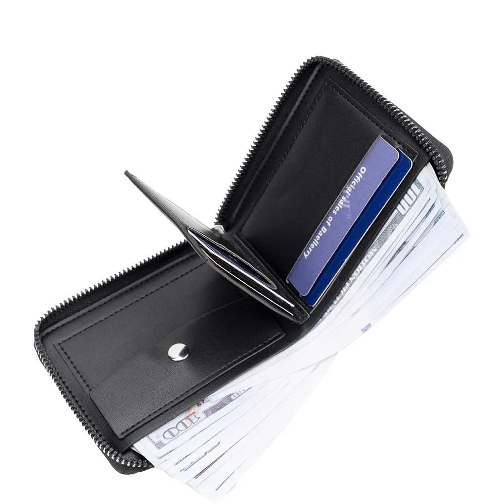 PU anti-theft credit card zipper wallet in embossed solid colour urban simplicity style, black