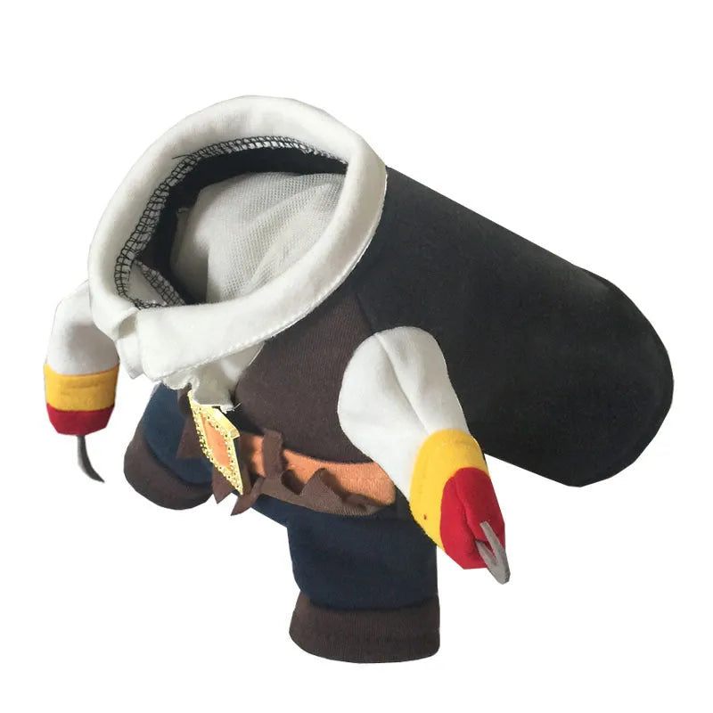 Black pirate dog costume made from cotton, available in sizes XS to XL for Halloween dress up.