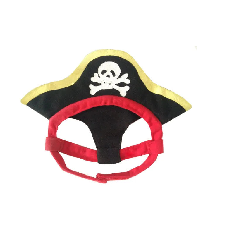 Black pirate dog costume made from cotton, available in sizes XS to XL for Halloween dress up.
