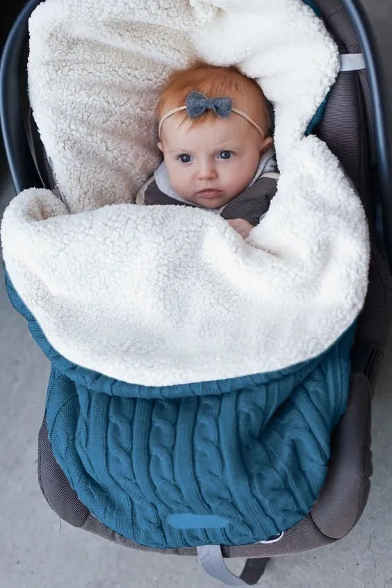 Baby stroller sleeping bag with envelope design in multiple colour options showing 38x68cm dimensions