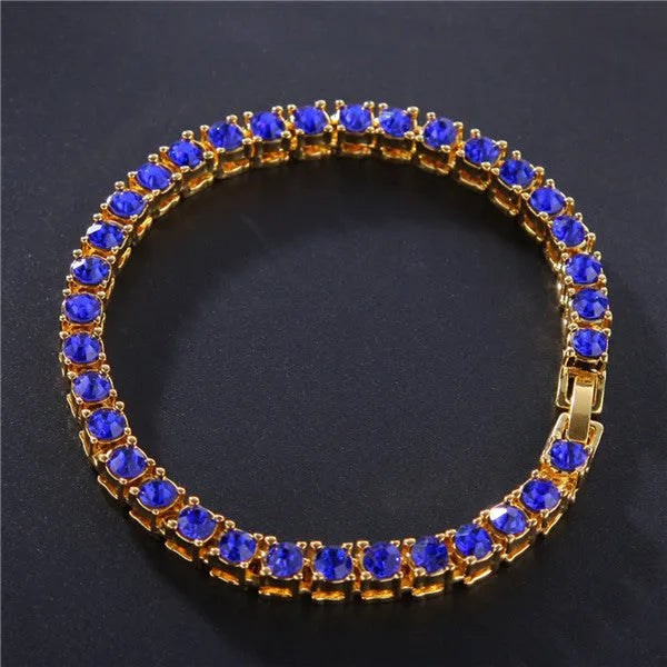 Men's hip hop bracelet with geometric chain links and single row of iced out rhinestones in alloy with zirconia stones