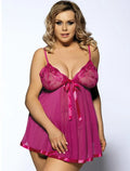 Women's purple mesh sling dress sleepwear with lace trim, seamless construction