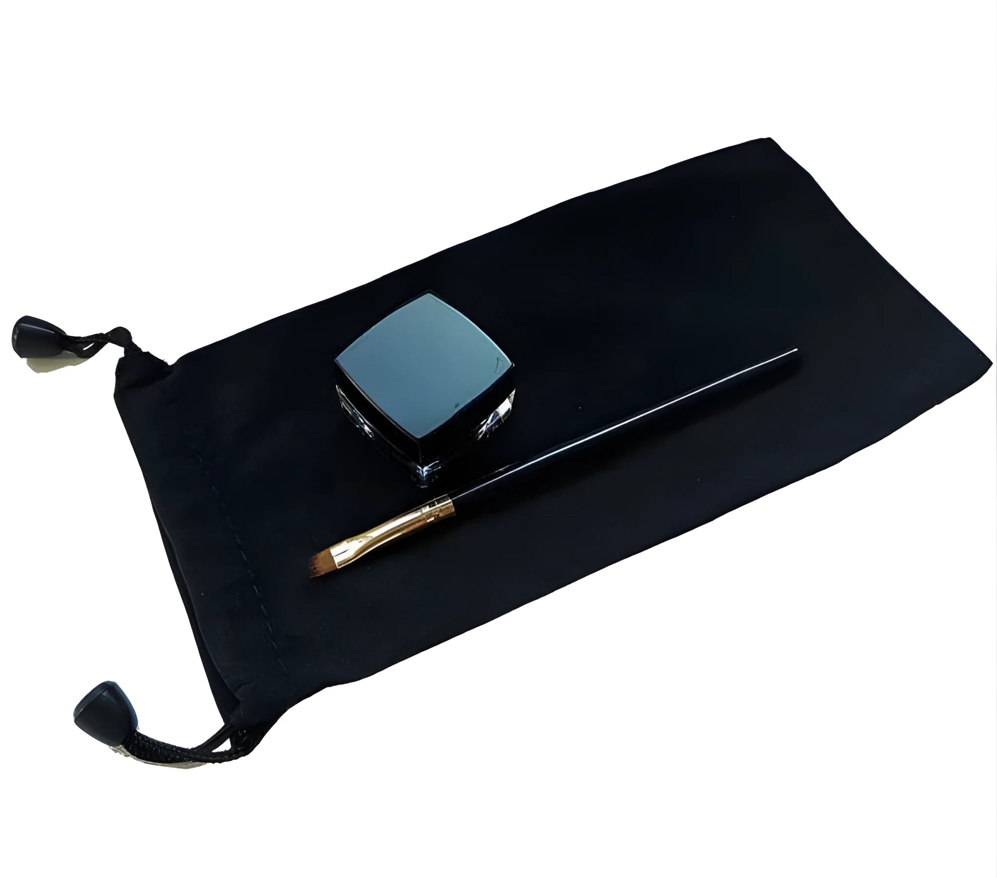 Magnetic gel liner pot and double-sided brush with metal magnetic tip for false eyelash application