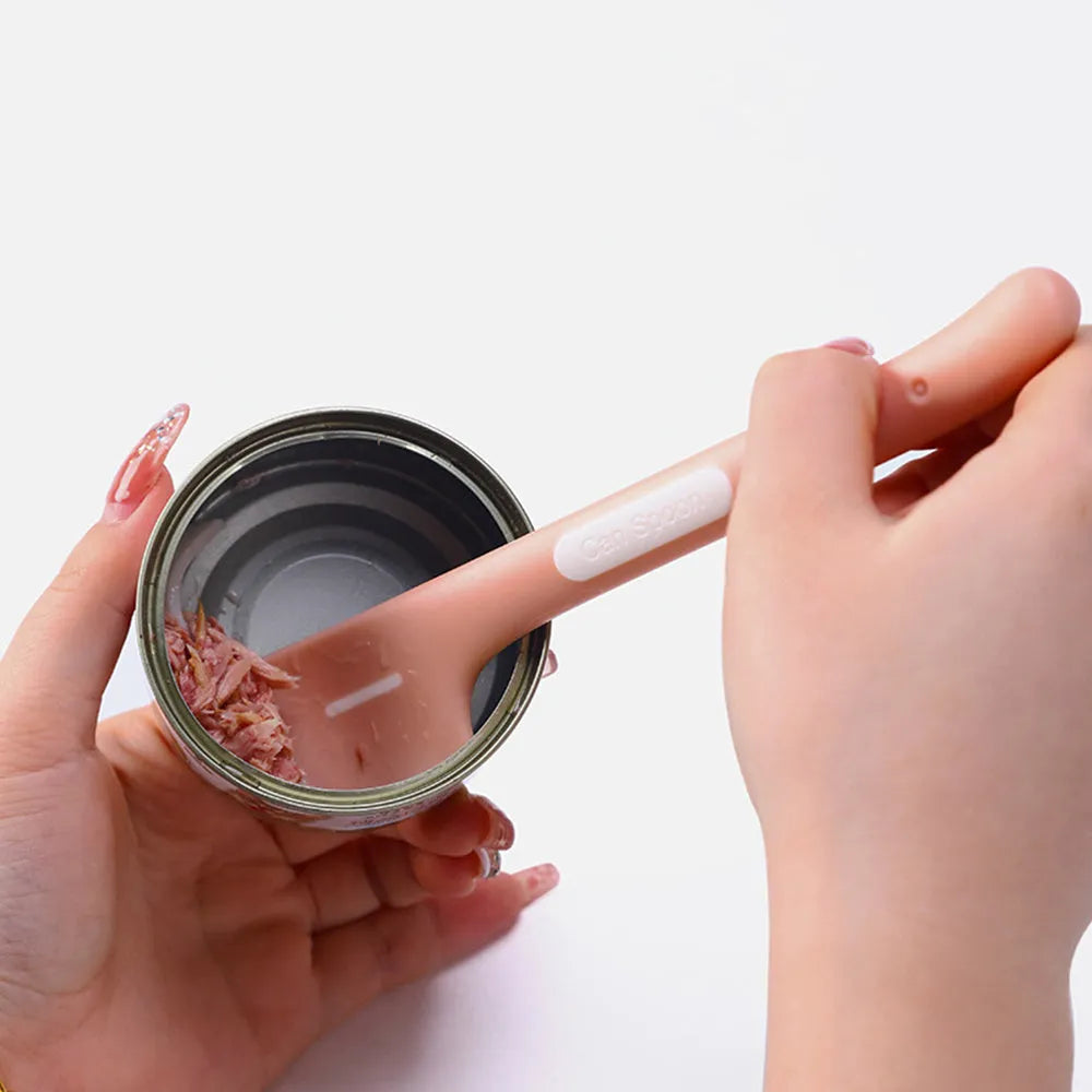 Long-handle pet feeding spoon with right-angle design for cat dog wet food cans in green colour