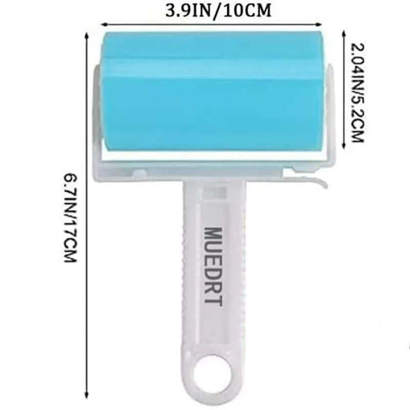 Blue reusable lint roller with cover for removing pet hair from fabrics