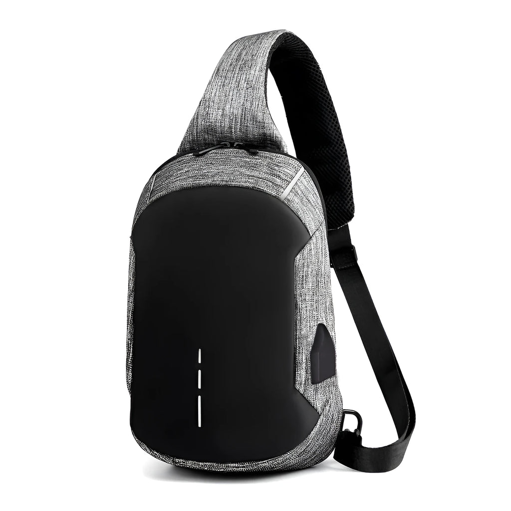 Oxford waterproof chest bag with zipper opening and internal phone pocket in dark blue colour