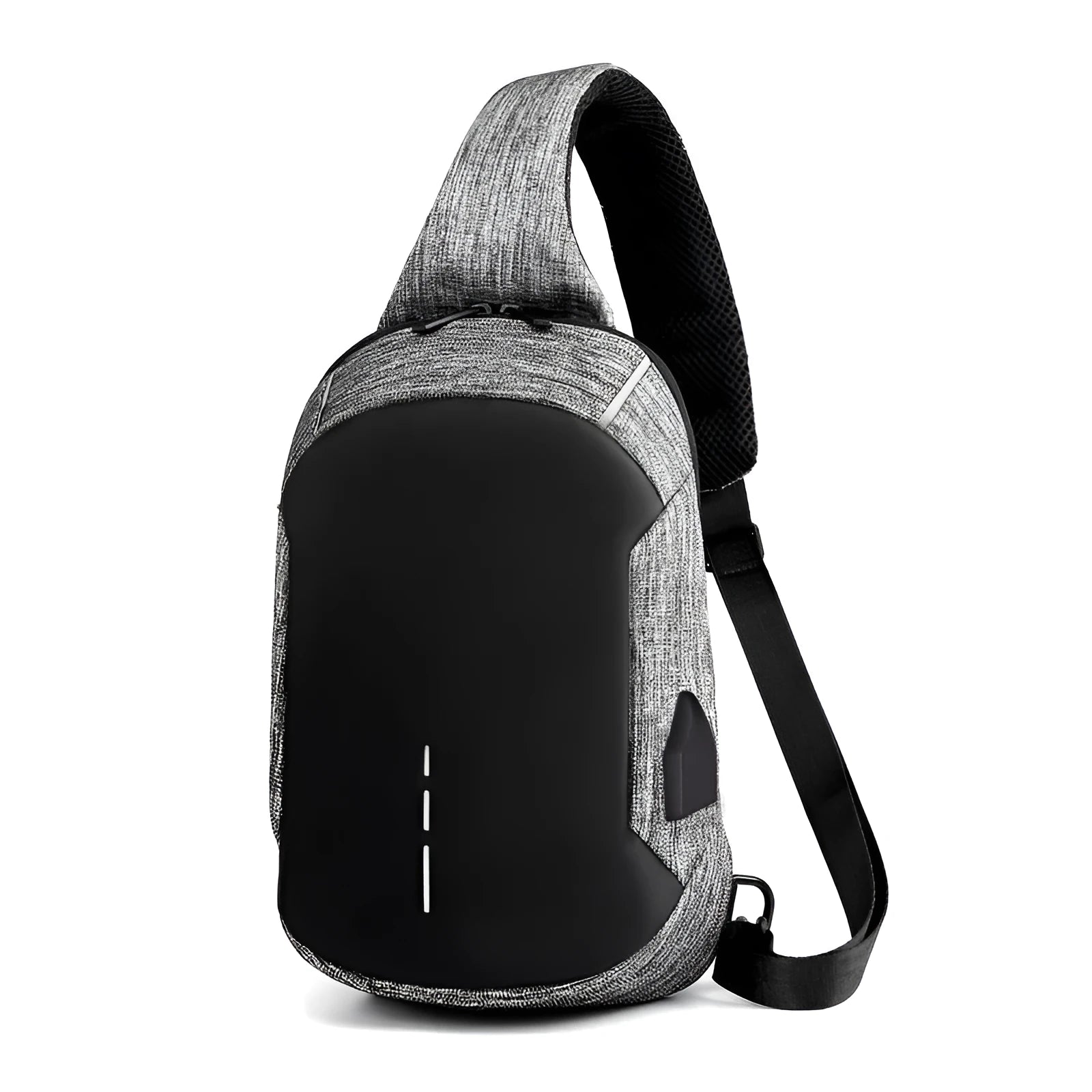 Oxford waterproof chest bag with zipper opening and internal phone pocket in dark blue colour