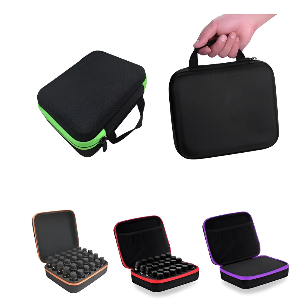 Red EVA essential oil storage bag with 30 compartments for 15ml bottles wall mounted cube organiser