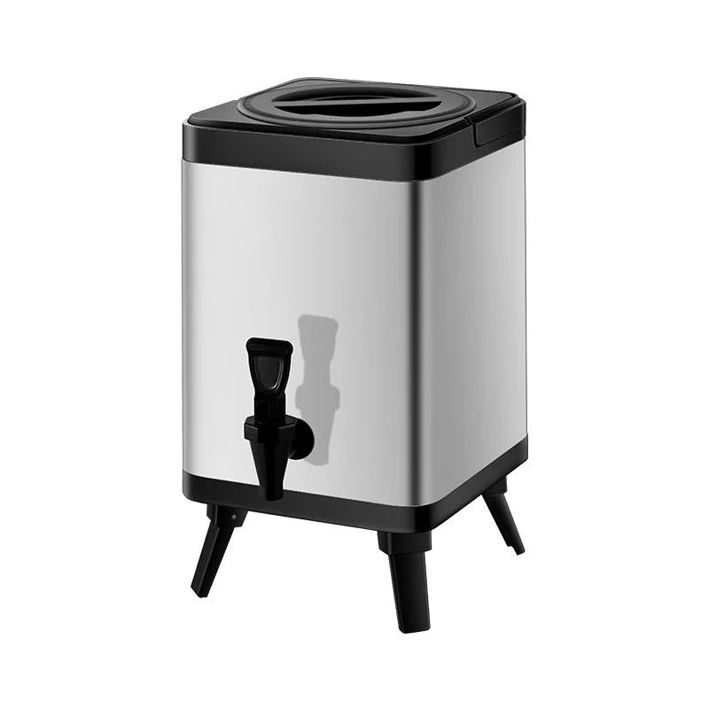 Silver stainless steel milk tea bucket with 8-litre capacity for commercial beverage storage
