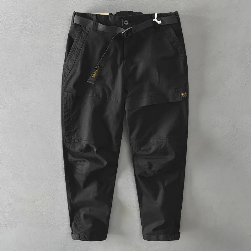 Men's khaki cotton elastic waist loose fit casual overall trousers
