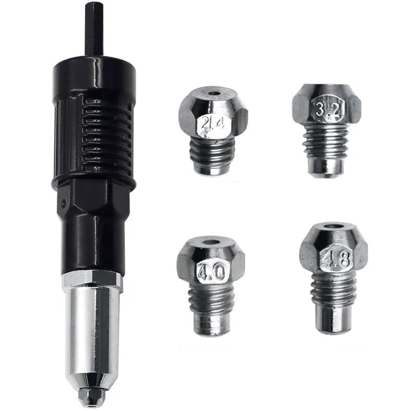 Black metal electric drill rivet gun attachment, 173mm long, with alloy steel head and wrench.