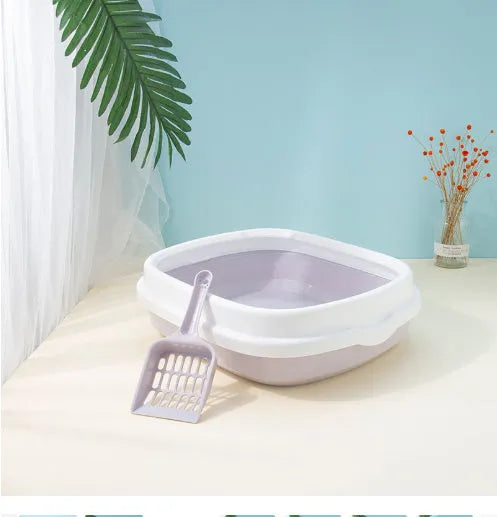 Detachable anti-splashing plastic cat litter box in pink, with large size for cats