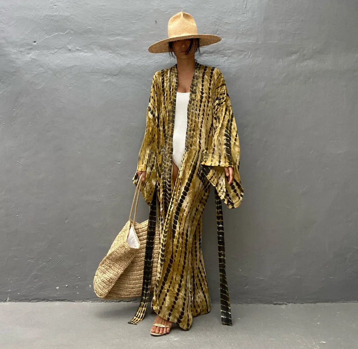 Loose cotton beach cover-up shirt with printed sun protection design in multiple colour options