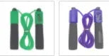 Adjustable fitness skipping rope with sponge handles shown in multiple colour and suit pattern options