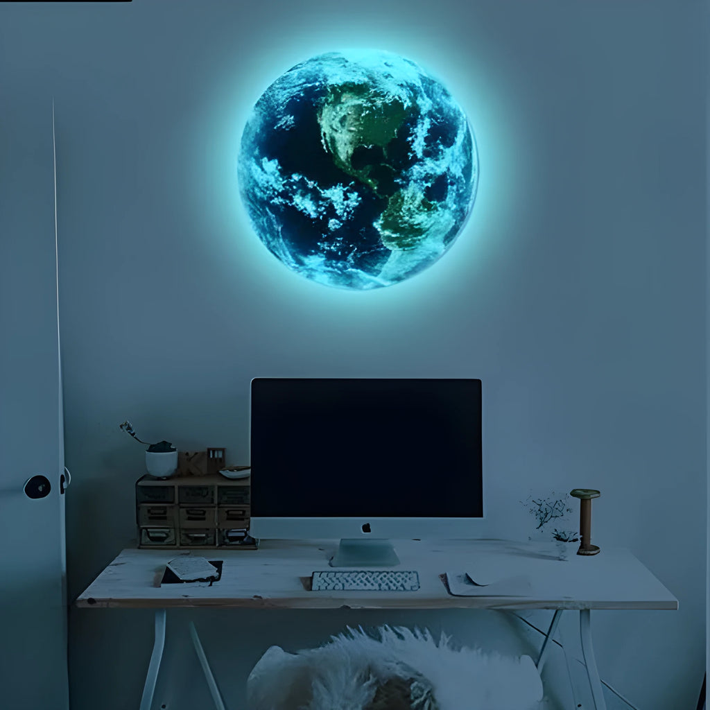 Glow in the dark blue and green Earth planet wall sticker with 3D effect