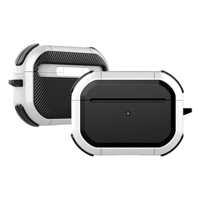 Hard protective shell case for Apple AirPods shown in multiple colours: black, red, pink, green, and yellow.