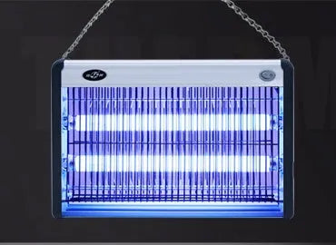 Electric mosquito killing trap lamp with UV light and metal grid for indoor insect control.