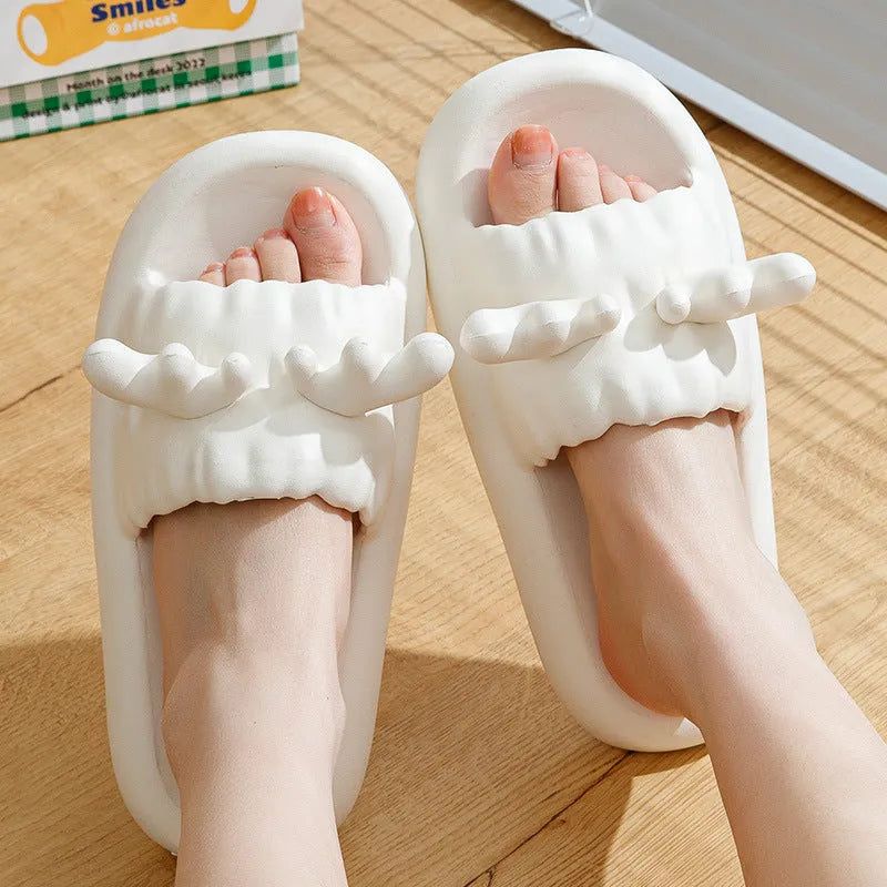 Women's deer horn design EVA flip flop slippers in light yellow colour
